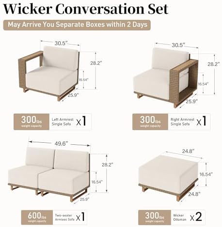 Patio Sectional Furniture Set, Outdoor Sofa with 10" Thick Cushion, Beige