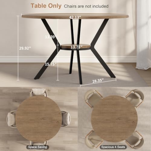 42" Round Dining Table for 2-4, Farmhouse Wooden Kitchen Table with Storage