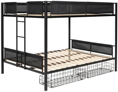 PVWIIK Queen Over Queen Bunk Bed for Teens,Black