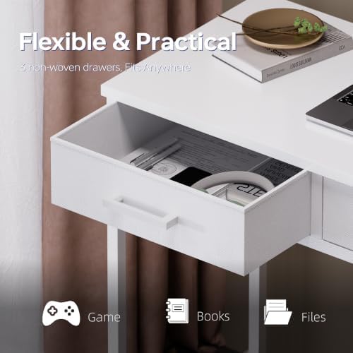 Pamray 47 Inch Small Computer Desk with 3 Drawers for Bedroom Study Writing Home Office Table for Small Spaces Pink