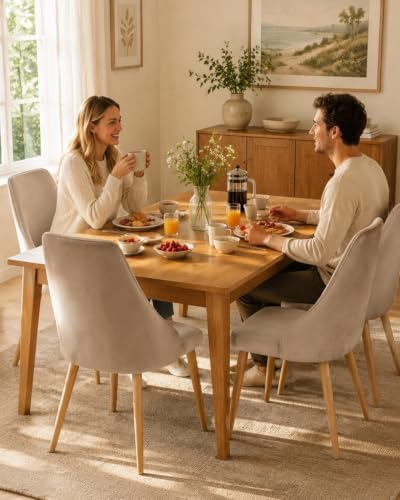 High Back Dining Chairs Set of 2, Mid-Century Modern Living Room Chairs, Velvet Comfortable Seats with Sturdy Legs Upholstered Farmhouse Kitchen Chairs for Bedroom Office Easy Assemble-Grey