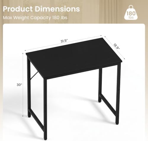 YOUDENOVA 32 Inch Small Computer Desk, Home Office Desk with Sturdy Metal Frame, Modern Writing Study Table for Bedroom, Student, Laptop, Gaming, Black Wood Grain