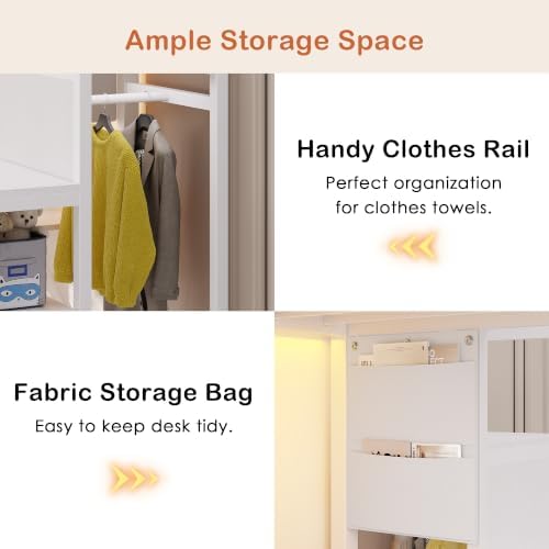 Dnxao Loft Bed Twin Size with 6 Storage Drawers and Foldable Table, White