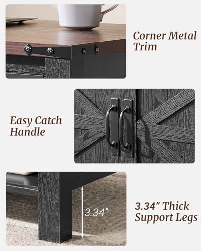 OKD 48" Farmhouse Lift Top Coffee Table, Sliding Barn Door,Black & Walnut