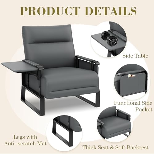 PU Leather Accent Chair Upholstered Living Room Chairs Set of 2 Grey