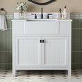 36 Inch Bathroom Vanity with Apron Farm Sink, White | Solid Wood Fully Assembled Bathroom Sink Cabinet, Farmhouse Single Sink Bathroom Vanity with Soft Close Doors, Stone Top