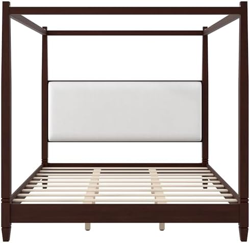 King Size Wood Canopy Bed Frame, Espresso Vintage Four-Posters Platform Bed