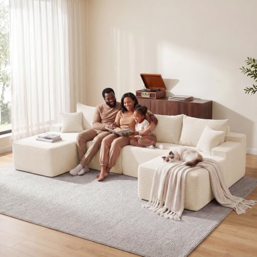 Mangodan Cloud Sectional Couch, Boneless Couches for Living Room, Beige