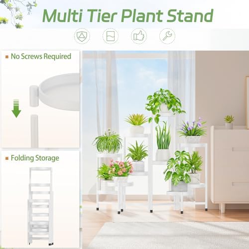 iDavosic.ly Plant Stand Indoor Outdoor, 10 Tier Metal Corner Shelf, White