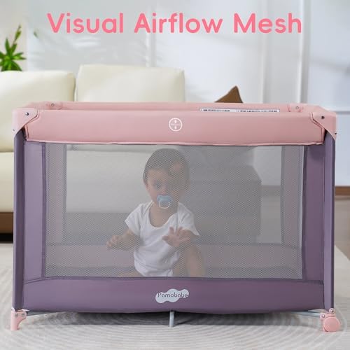 Pamo Babe Pack and Play with Bassinet, Pink Portable Playard for Baby