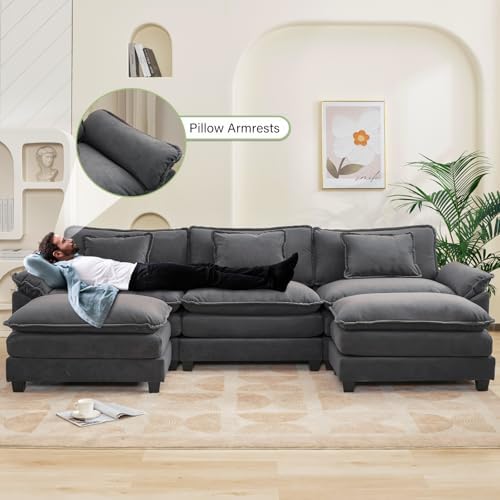Oprisen 120" Modular Sectional Sofa, Comfy Deep Cloud Couch with Ottoman