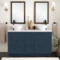 Riley & Higgs Navy Blue Shaker Double Sink Vanity, 60"Wx34.5"Hx21"D | Shaker-style double door base cabinet built for a 60-inch double-sink vanity setup