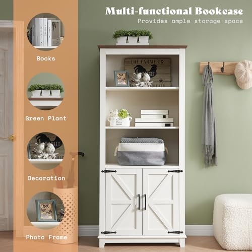 AMERLIFE Living Room Table Set of 4 with 59" TV Stand, Rustic White