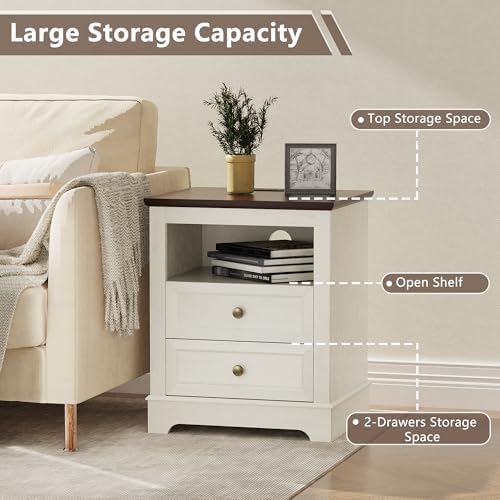 KIGOTY Farmhouse Bedroom Set, 3 Pcs Dresser and Nightstand Sets, 5 Drawer Dresser & 2 Drawer Nightstand Set with Charging Station,Rustic Wood Bedroom Furniture Set for Home