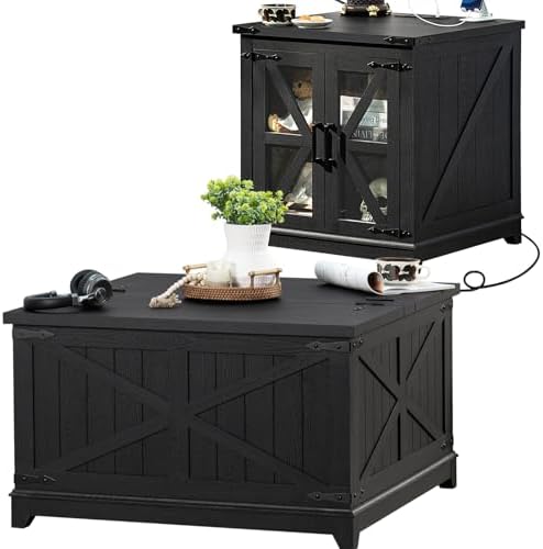 Joaxswe Farmhouse Coffee Table Set 2, End Table and Coffee Table