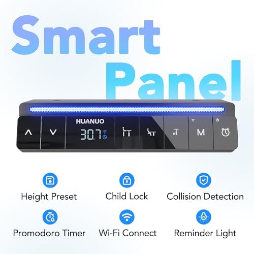 HUANUO 48" AI Smart Standing Desk with App-Synced Sedentary Reminders, Electric Height Adjustable Desk with Body-Data Ergonomic Presets, Voice Control Alexa/Google/Siri, 3 Memory Settings Table, Black