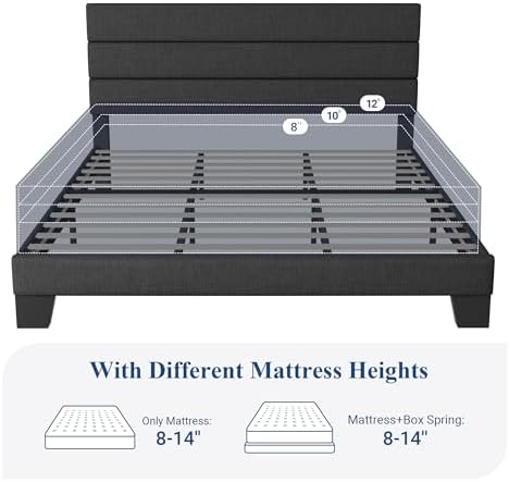 Allewie Cal King Size Platform Bed Frame with Fabric Upholstered Headboard