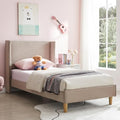 Twin Corduroy Upholstered Platform Bed with Headboard Wingback, Mink