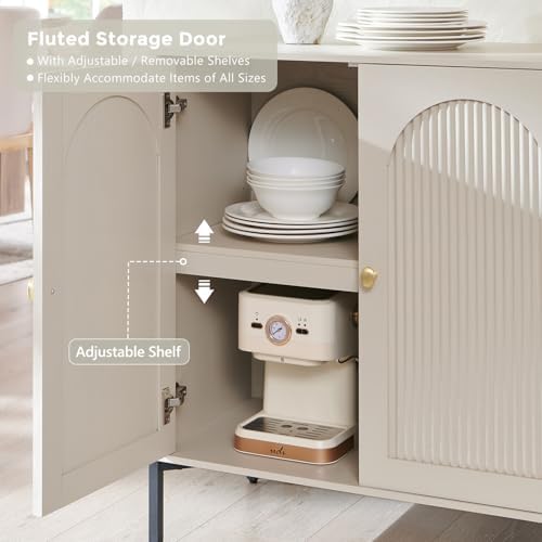 IFGET 123.5" W Modern Arched Sideboard Buffet Cabinet with Storage, Cream
