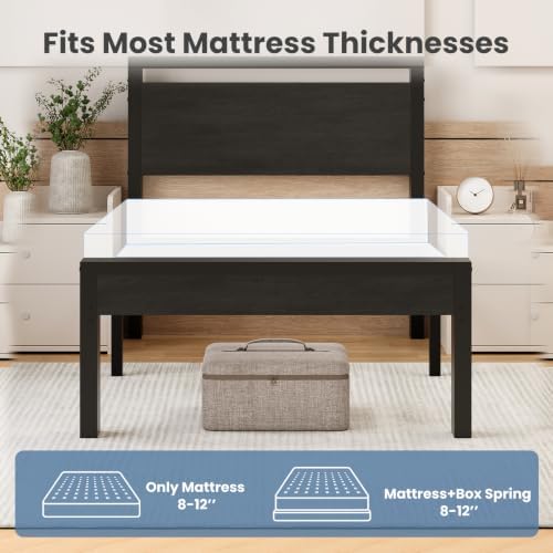 Sweetcrispy 14 Inch Twin Bed Frame with Wood Headboard, Black