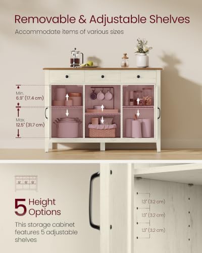 VASAGLE Buffet Cabinet, Coffee Bar with 3 Drawers, Adjustable Shelf
