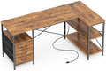 Huuger L Shaped Office Desk with Power Outlets & 3 Drawers