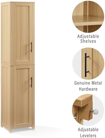Crosley Furniture Savannah Linen Storage Cabinet, Laundry Room, Bathroom Organizer with Shelves, Natural