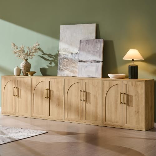 ACCOHOHO Arched Door Sideboard Buffet Cabinet Set of 4, Natural Oak