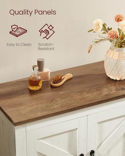 VASAGLE Farmhouse Storage Cabinet with 4 Barn Doors, Adjustable Shelves