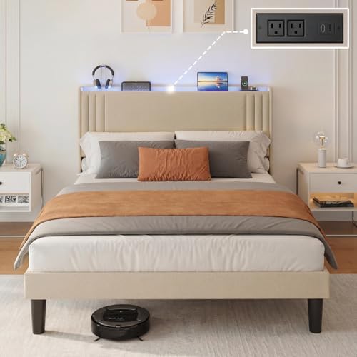 Gizoon Queen Bed Frame with Charging Station and LED Lights