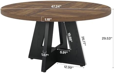 Tribesigns 47 inch Round Dining Table Wood Kitchen Table for Dining Room, 47" Dinner Room Tables for 4-6, Farmhouse Accent Furniture with Wooden Tabletop and Cross Base, Rustic+Black