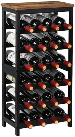 VASMIA Wine Rack Freestanding Floor, 6 Tier Bamboo Wine Storage Shelves with Table Top, 24-Botttle Wine Rack Shelf for Kitchen Bar Dining Room Living Room, Rustic Brown and Black