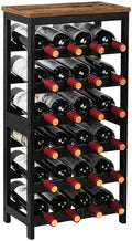 VASMIA Wine Rack Freestanding Floor, 6 Tier Bamboo Wine Storage Shelves with Table Top, 24-Botttle Wine Rack Shelf for Kitchen Bar Dining Room Living Room, Rustic Brown and Black