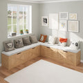 Bobve L-Shape Storage Bench with Cushion, Backless Corner Dining Bench, Kitchen Dining Nook Bench with Hidden Storage for Dining Room, Kitchen, Entryway (Wood+White)