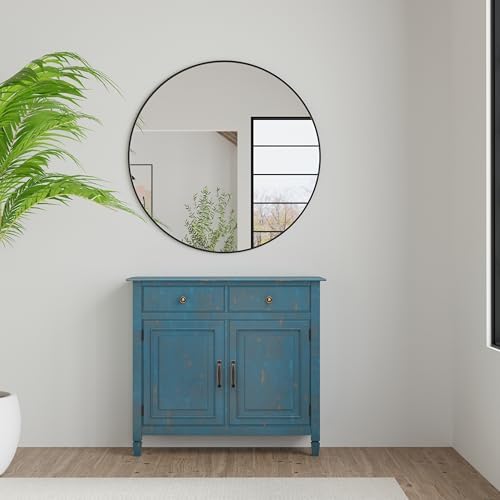 SIMPLIHOME Connaught 40" Wide Solid Wood Cabinet in Distressed Coastal Blue
