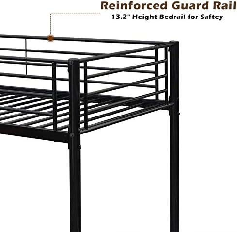 Bonnlo Bunk Bed Twin Over Twin for Kids/Teens/Adults Heavy Duty 2 Decker Bed with Flat Ladder and 13 inches High Guardrail, Metal Space Saver Bed with Stairs, Black