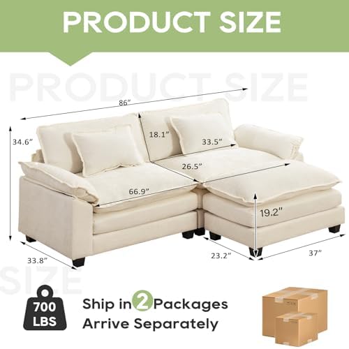 Oprisen 86" Modular Sectional Sofa, Comfy Deep Cloud Couch with Ottoman