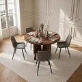 HIPIHOM Modern Round Dining Table Set for 4, 39.4" Walnut Kitchen Table with 4 PU Leather Chairs, 5-Piece Mid-Century Dining Room Set for Small Spaces, Pedestal Base