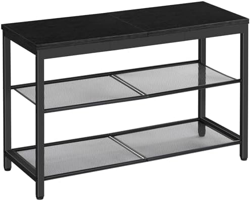 HOOBRO Shoe Bench, 3-Tier Shoe Rack, Industrial Shoe Organizer Storage Bench, 29.5 inches Entry Bench with Mesh Shelves, for Entryway, Living Room, Hallway, Easy Assembly, Black BB75HX01