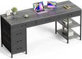 Huuger Computer Desk with 6 Drawers, Office Desk with Shelves, Reversible Gaming Desk, Corner Desk with Storage, Work for Home Office, Study, Living Room, 63inch, Grey
