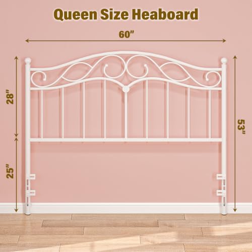 Queen Size Headboard Only, Vintage Metal Headboard for Queen Bed White