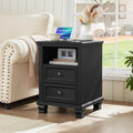 SAVOR LIFE Farmhouse Side Table with Charging Station, Black