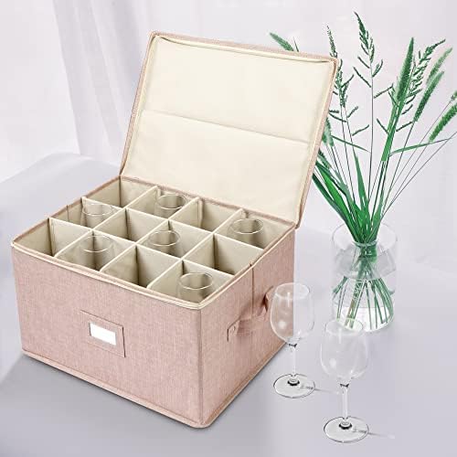 Wine Glass Storage Box, Stemware Storage Containers Cases with Dividers