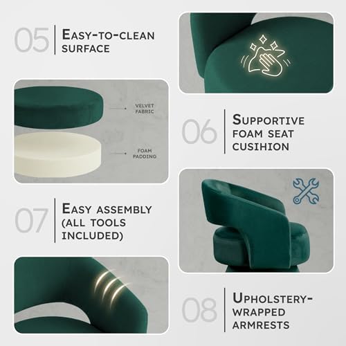 Lexicon Swivel Accent Chair, Modern Velvet Round Barrel Chair, Green