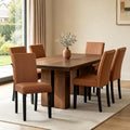 CHUN YI Dining Chairs Set of 6, Faux Leather Dining Room Chairs, Upholstered Modern Kitchen Parsons Chairs for Dining Room with Sturdy Wood Legs, Light Brown (Only Chairs)