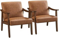 Yaheetech Accent Chairs Set of 2, Mid-Century Faux Leather Armchairs Brown