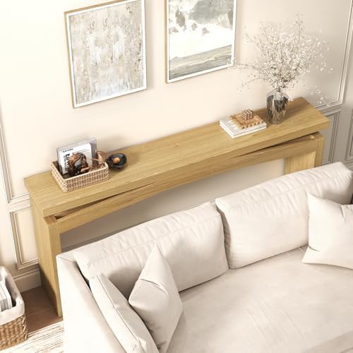 Epecoya Wooden Extra Long Console Tables for Living Room, Natural Teak