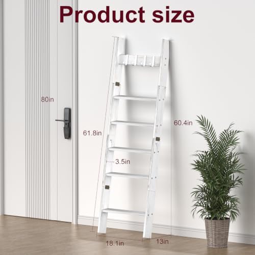 Blanket Ladders for the Living Room with 4 Hooks, 6-Tier Blanket Holder