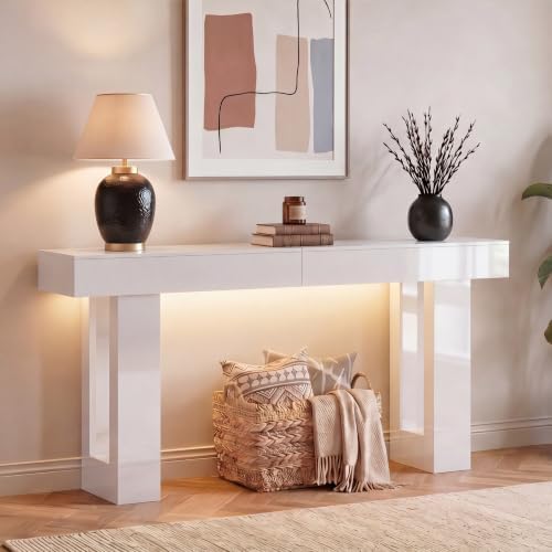 ChooChoo High Gloss 63 Inch Long Console Table with LED Light