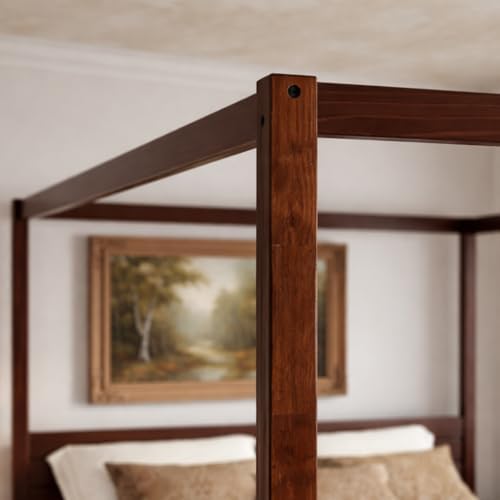 From the Tree Furniture Solid Pine Canopy Bed Frame, King — Walnut Finish